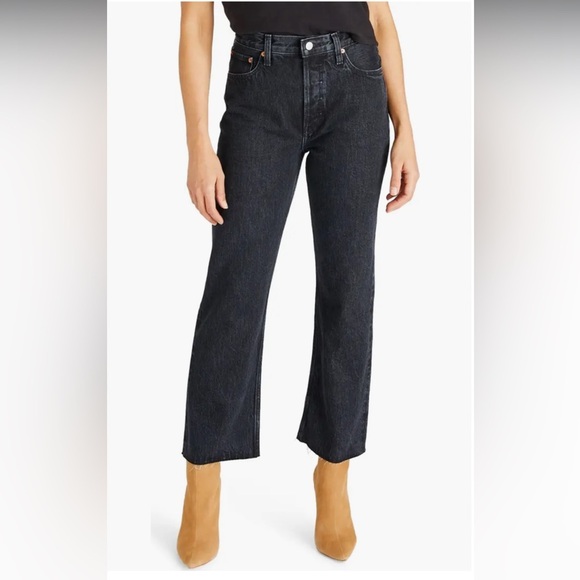 Etica Denim - Etica Josie High Waist Raw Hem Flare Jean Obsidian Black Denim Casual Women’s 29